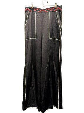Johnny Was Embroidered Black SatinPants Wide Leg Size Small New